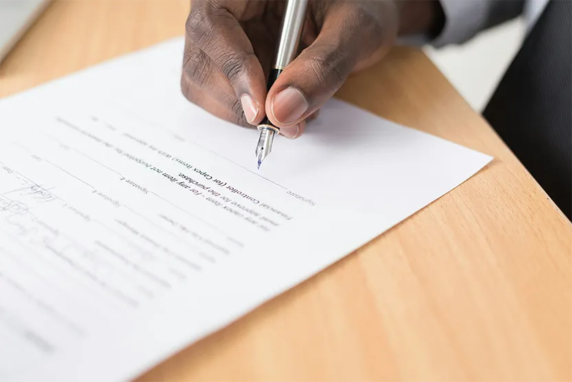 Client signing packaging service agreement