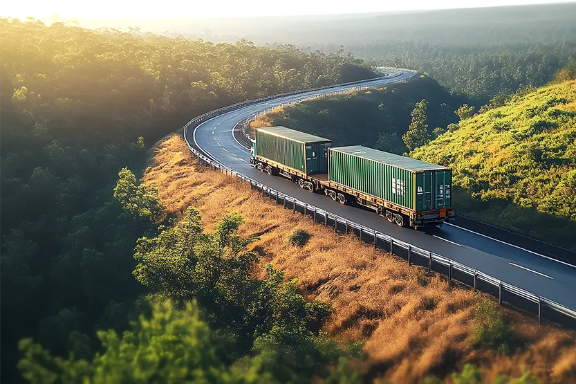 Truck delivering packaging products on road